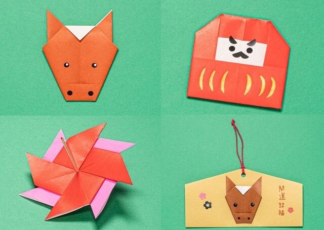 【動画あり】お正月の折り紙３選！　簡単な干支（馬）・絵馬・コマを親子で作ろう