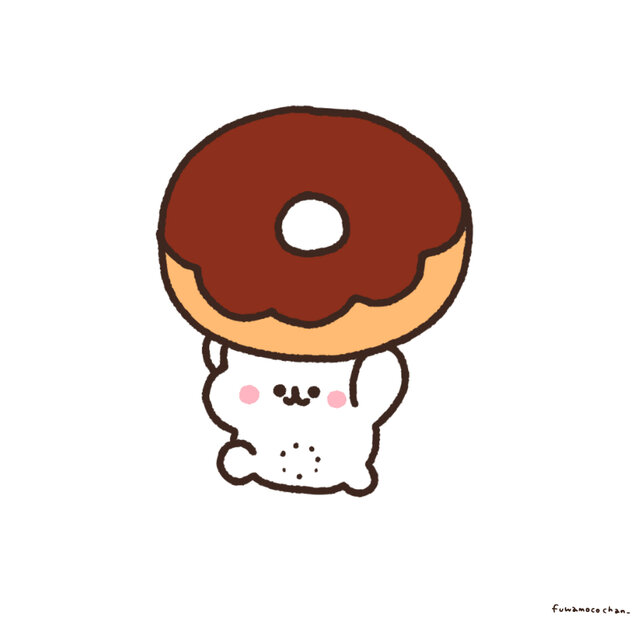 【ドーナツを頭の上に持ってダッシュ！】ふわもこちゃんとドーナツがかわいいイラスト♡