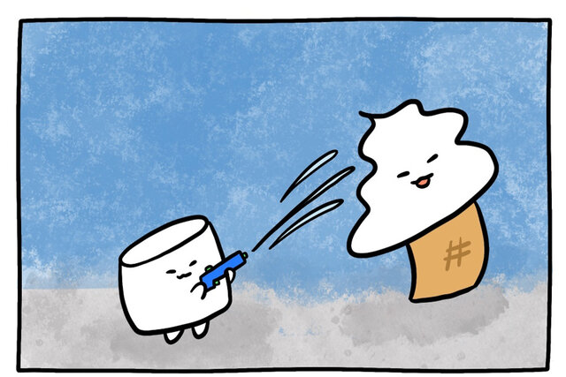 【水鉄砲でイタズラしまくり！２コマ漫画】そふちゃん逃げて！　水鉄砲で狙われているよ！