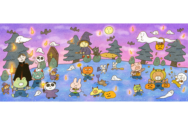 【ハロウィンナイトパレードへようこそ！】カエルさんとくまさんが仮装して夜の森をおさんぽ♪