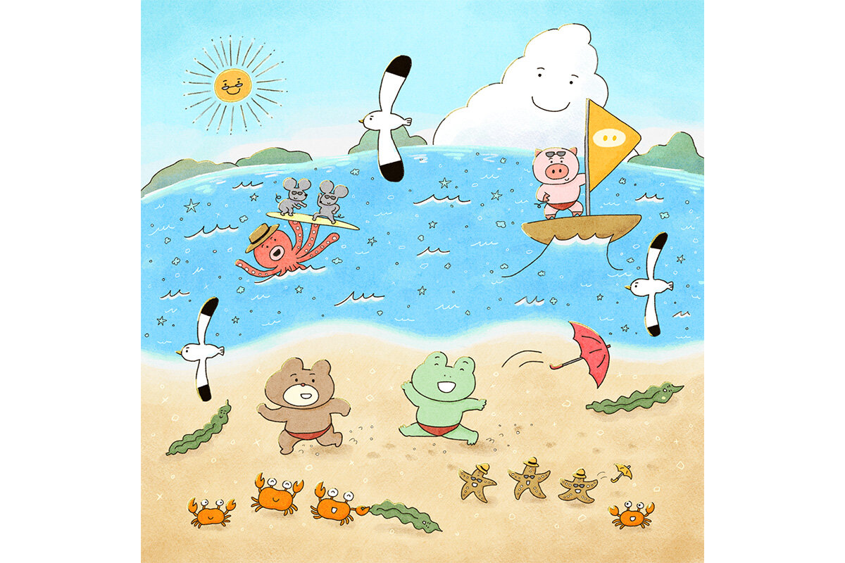 カエルさんとくまさん　海イラスト