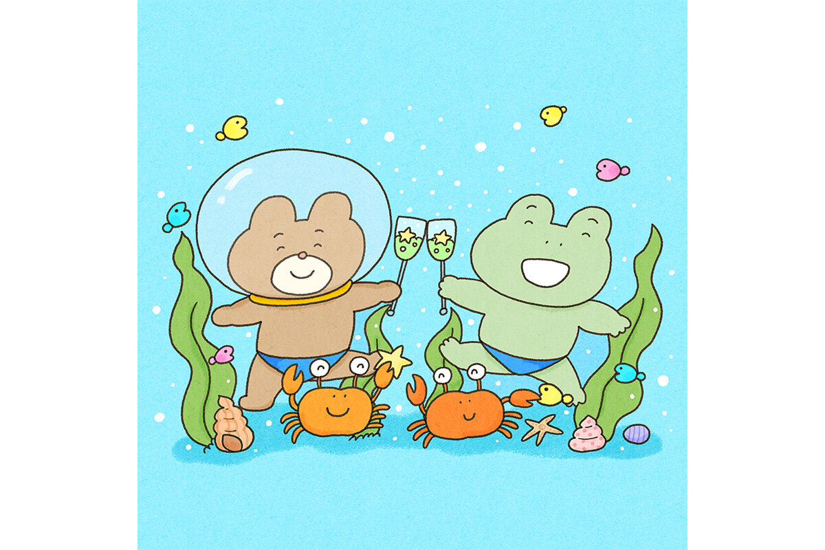 カエルさんとくまさん　海イラスト