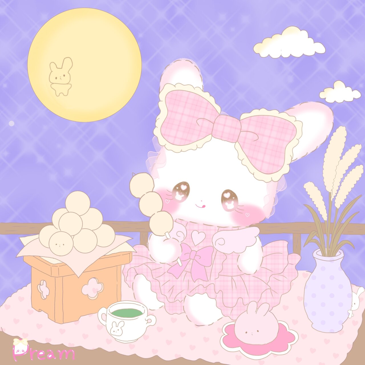 ぷりまるちゃんお月見イラスト