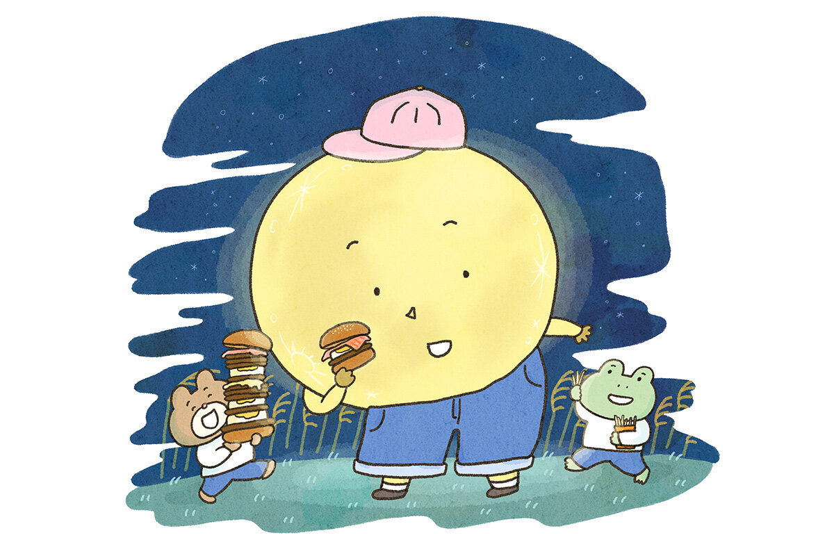 カエルさんとくまさん　「お月とバーガー」イラスト